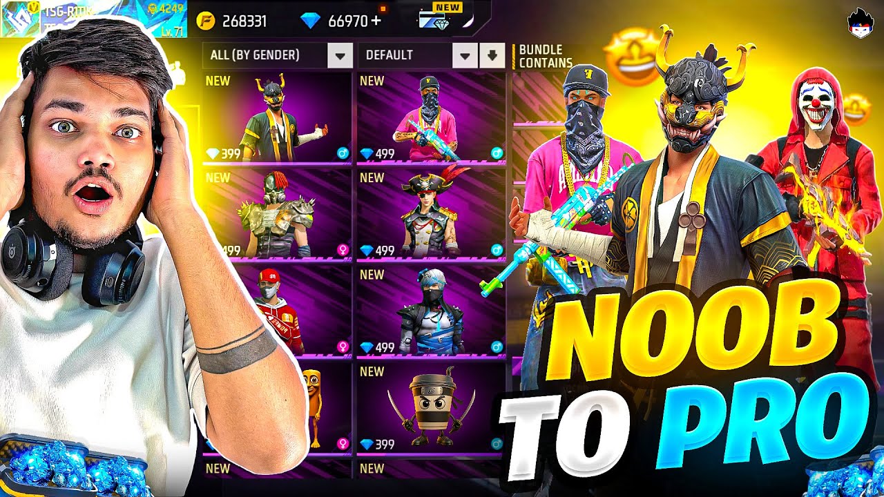 Free Fire Luckiest Noob To Pro Id Got All Rare Old Bundles From Free Spins 😍 -Garena Free Fire