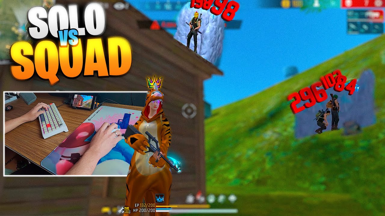 SOLO VS SQUAD NA RANKEADA! FREEFIRE COM MOUSE E TECLADO NO CELULAR!