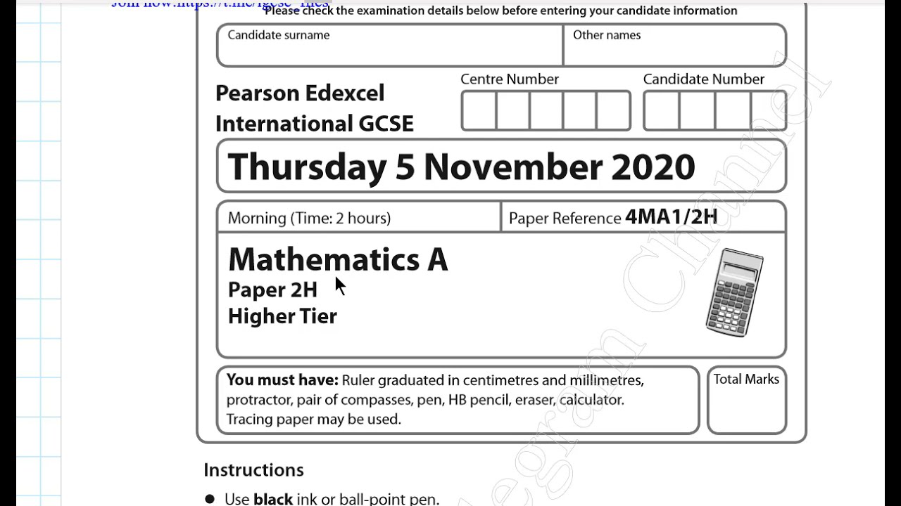 Edexcel IGCSE Math Nov 2020 2H