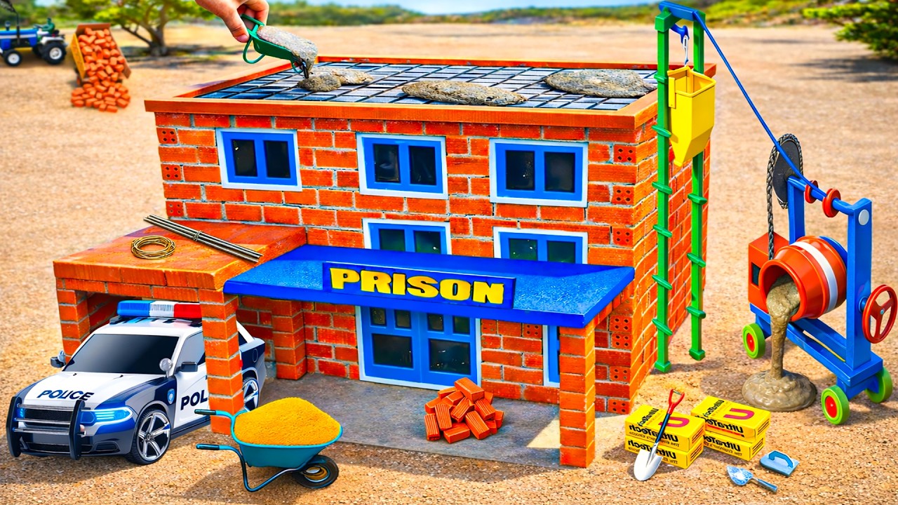 DIY Construction Science Project - Building a Modern Fireproof Prison & Garage with Brick and Cement