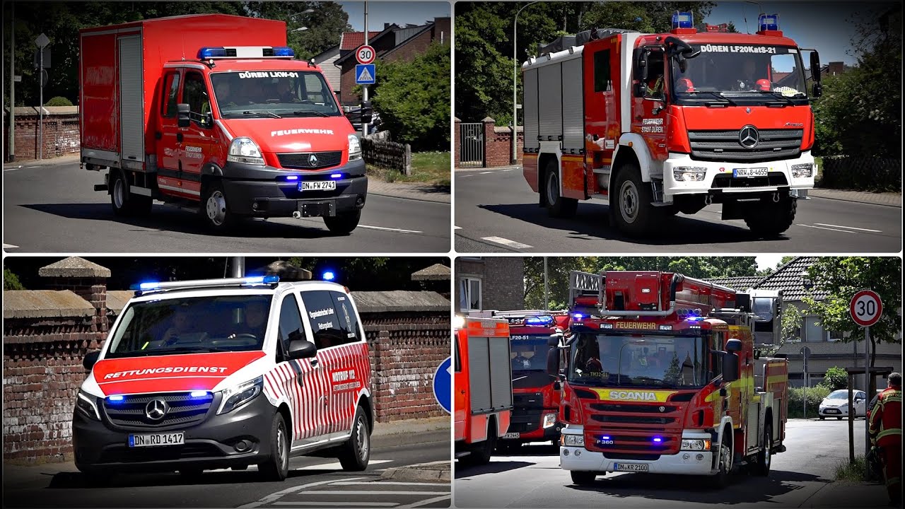 [Brand 3 im Krankenhaus] - Großeinsatz in Düren: Einsatzfahrten von Feuerwehr & Rettungsdienst 🚒🔥