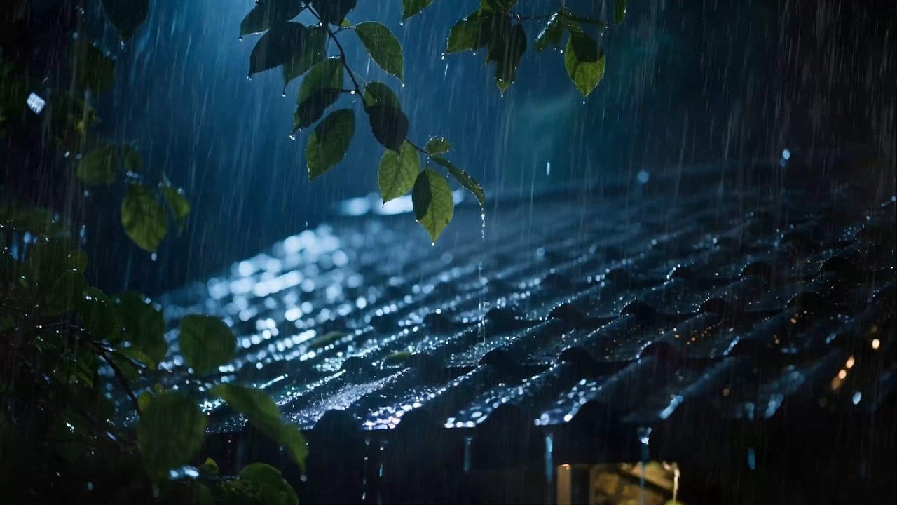 Soft Night Rain on Rooftop for Sleep, Stress Relief, Peaceful Night Atmosphere