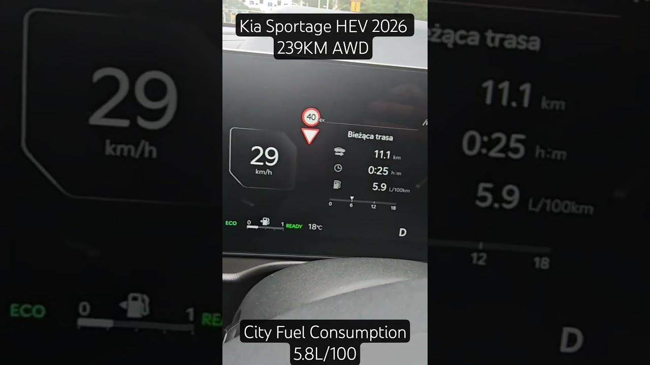 KIA Sportage 2026 HEV 239KM AWD - City Fuel Consumption / Spalanie. After  25 mins of driving #kia
