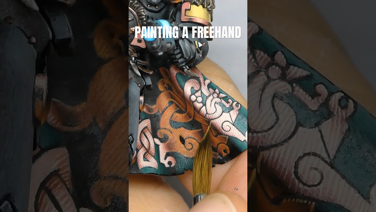 Painting freehand on the cloak of Wolf Guard Battle Leader #warhammer40k #warhammer