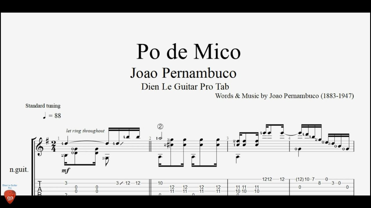 Joao Pernambuco - Po de Mico - Guitar Tutorial + TAB