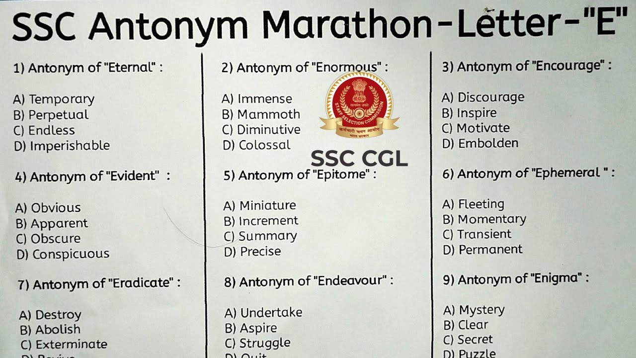 SSC CGL Vocabulary Marathon Letter —
