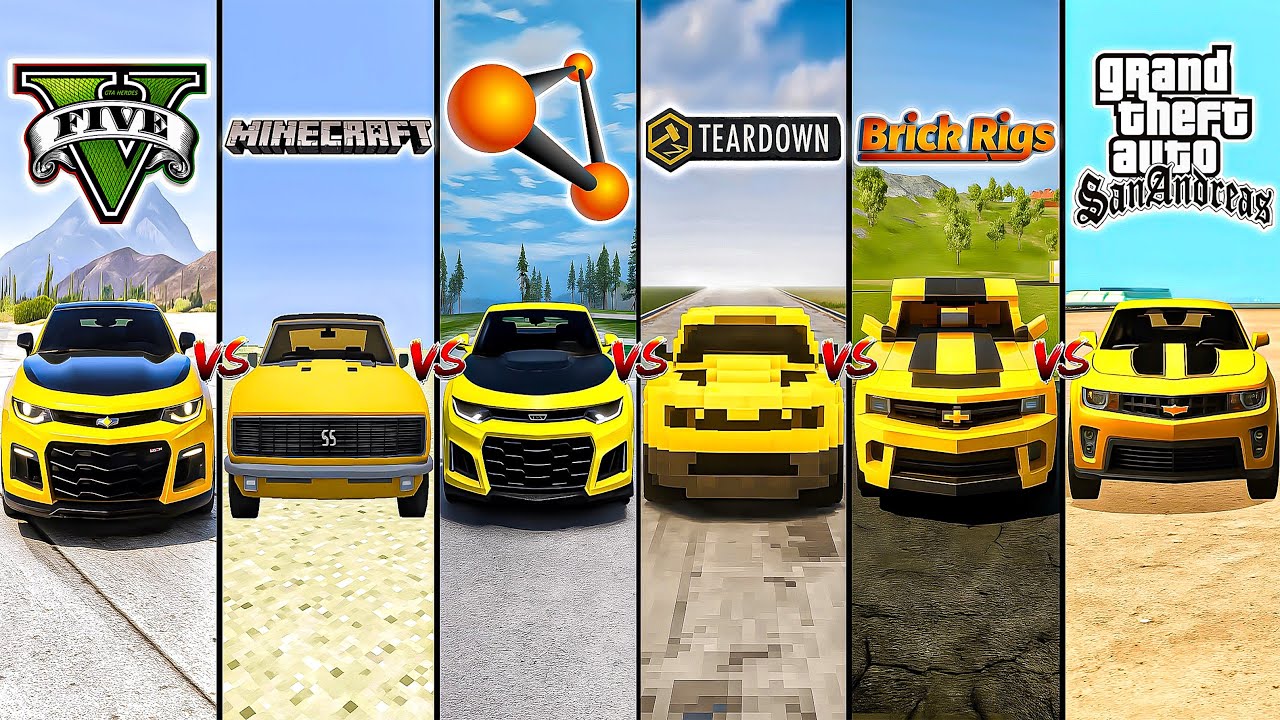GTA 5 BUMBLEBEE CAR VS MINECRAFT VS BEAMNG VS TEARDOWN VS BRICK RIGS VS GTA SA -  WHICH IS BEST?