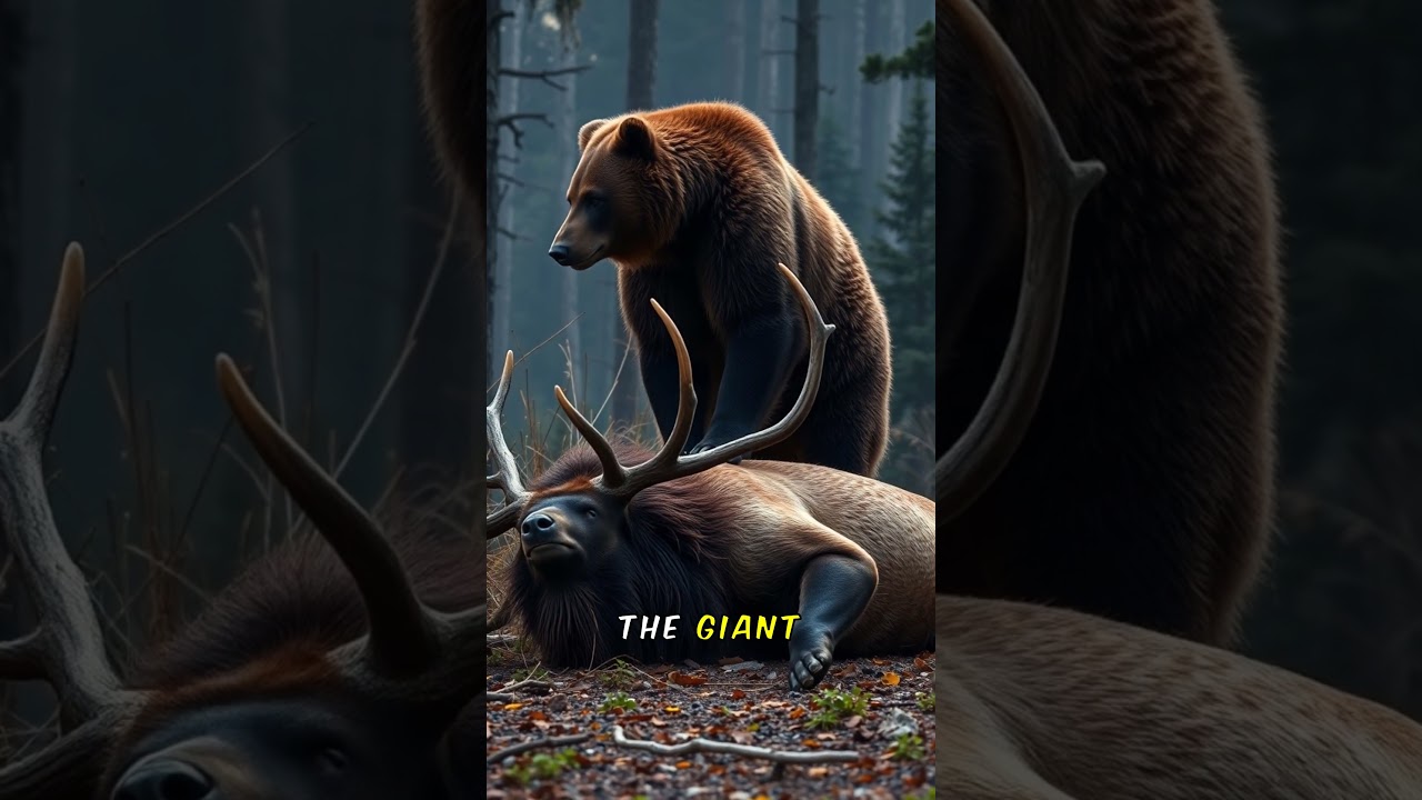 Irish Elk Battles Giant Short-Faced Bear in Epic Fight