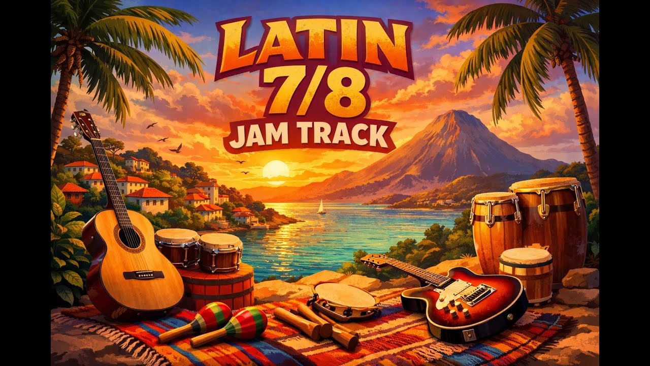 7/8 Drumless Latin Funk Jam Track in D