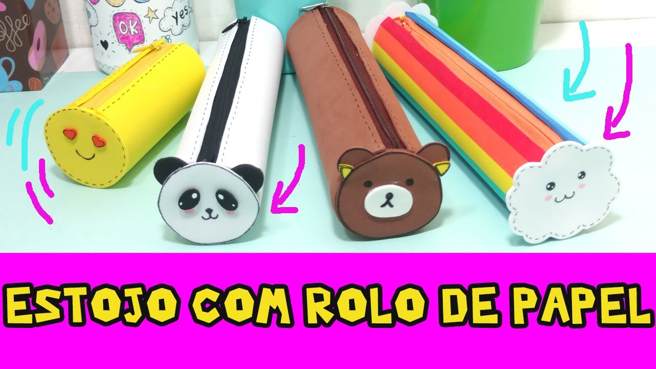 ESTOJO Kawaii de Rolo de Papel -  MATERIAL ESCOLAR -  DIY