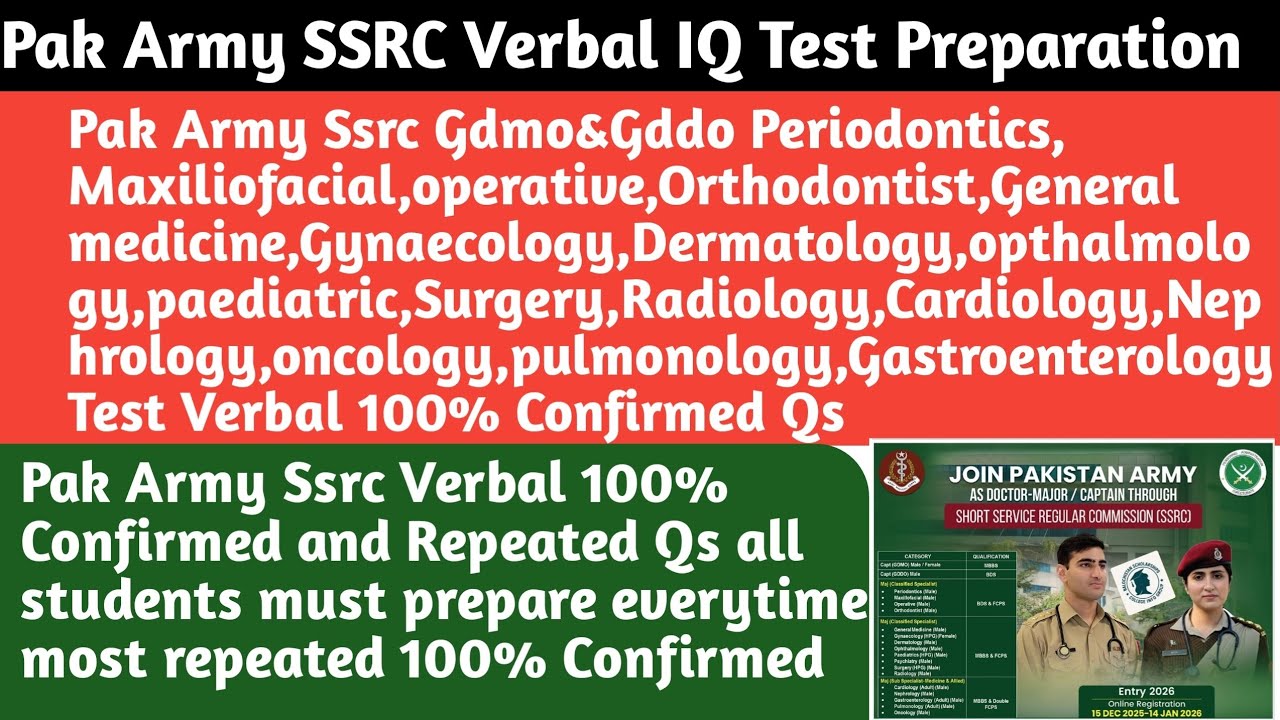 Pak Army Short Service Regular Commission SSRC all branches verbal IQ test preparation #ssrc 