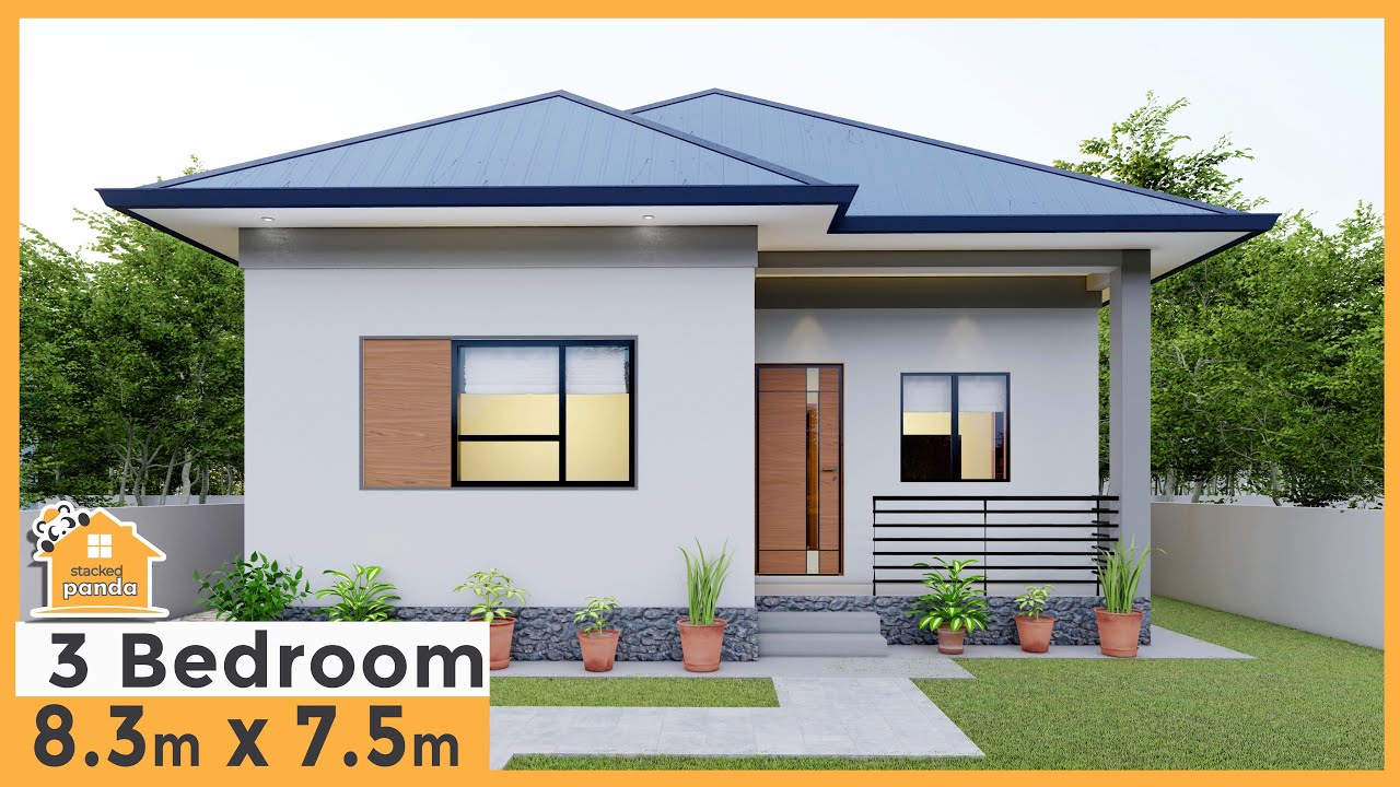 8.3 x 7.5 meters (27 by 25 ft), 3 Bedrooms, Small House Design  (63 square mtr /678 square ft)