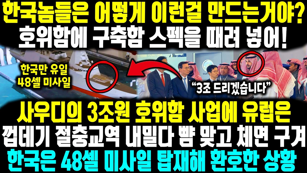한국놈들은 어떻게 이런걸 만드는거야?호위함에 구축함 스펙을 때려 넣어! l 사우디의 3조원 호위함 사업에 유럽은 껍데기 절충 교역 내밀다 뺨 맞고 한국은 48셀 미사일 탑재한 이유