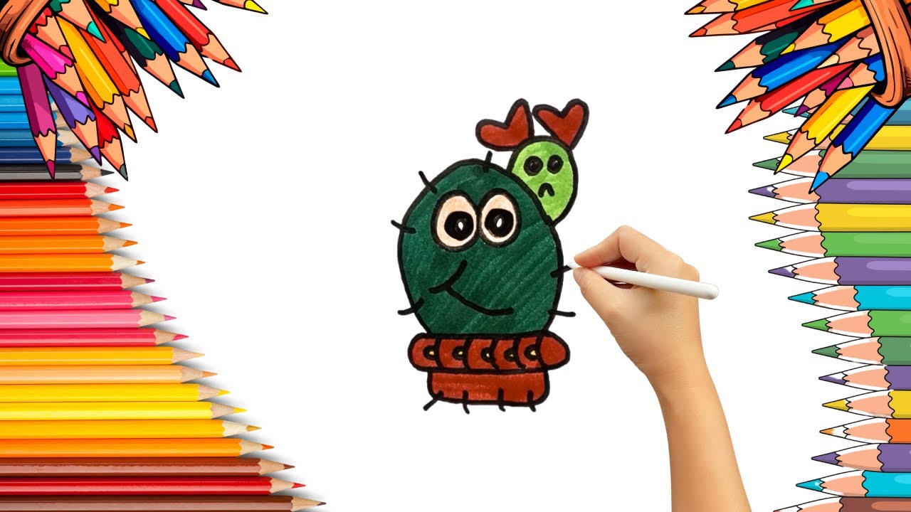 How To Draw cute Cactus Drawing, Painting & Coloring For Kids and Toddlers_ Child Art 🐋🌈🎨