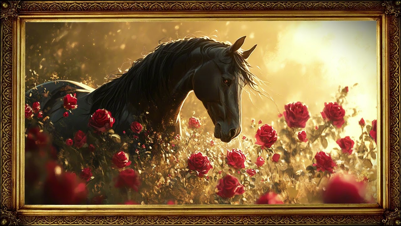 From roses | Vintage TV Oil Art Horse Painting | Gold Frame TV Art | Art Screensaver for TV 2 hrs