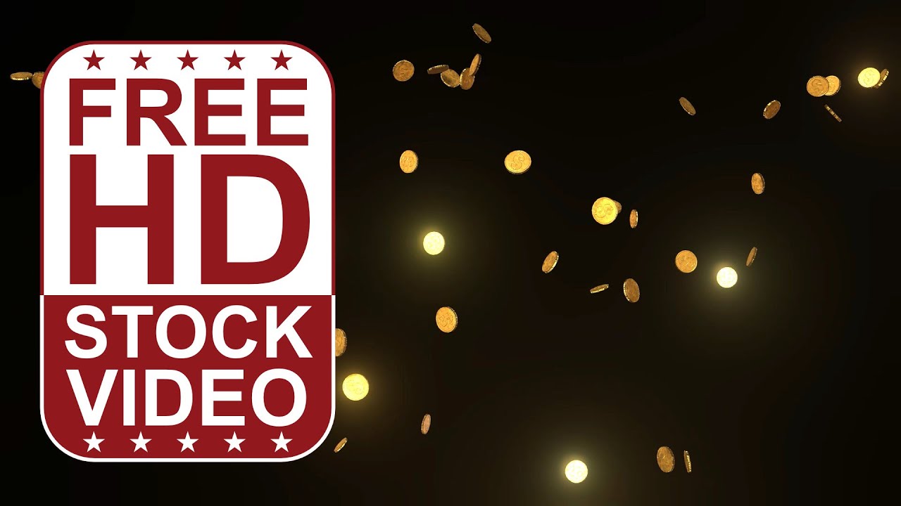 Free Stock Videos - glowing shiny gold coins falling on black background 3D animation