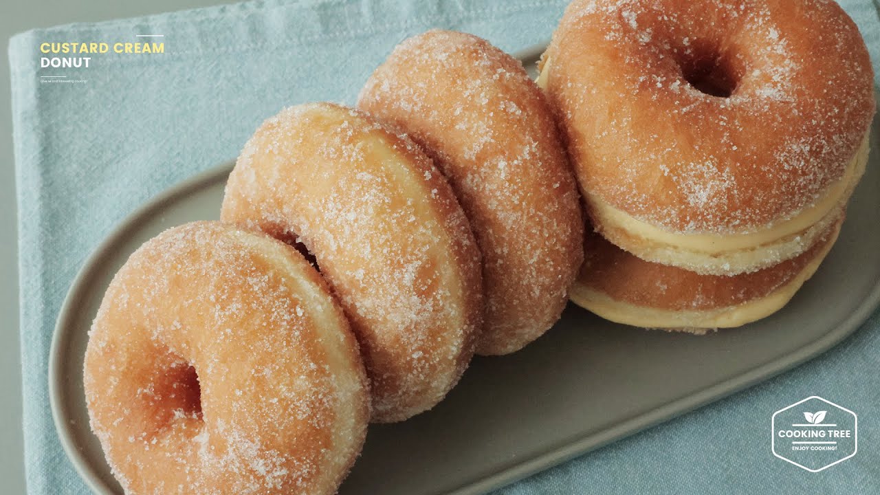 폭신 쫄깃~ 한입 먹으면 반하는💛 커스터드 크림 도넛 만들기 : Soft and Fluffy Custard Cream Donuts Recipe | Cooking tree