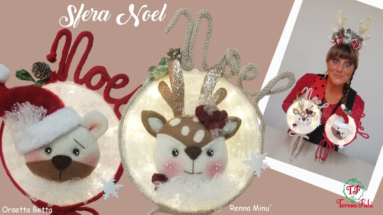 Come CREARE una SFERA di NATALE con RENNA e ORSETTA, LUMINOSA con LED e SCRITTA in TRICOTIN