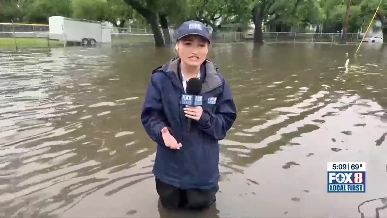 Thigh-deep floodwater persists Uptown at State Street and South Claiborne Avenue