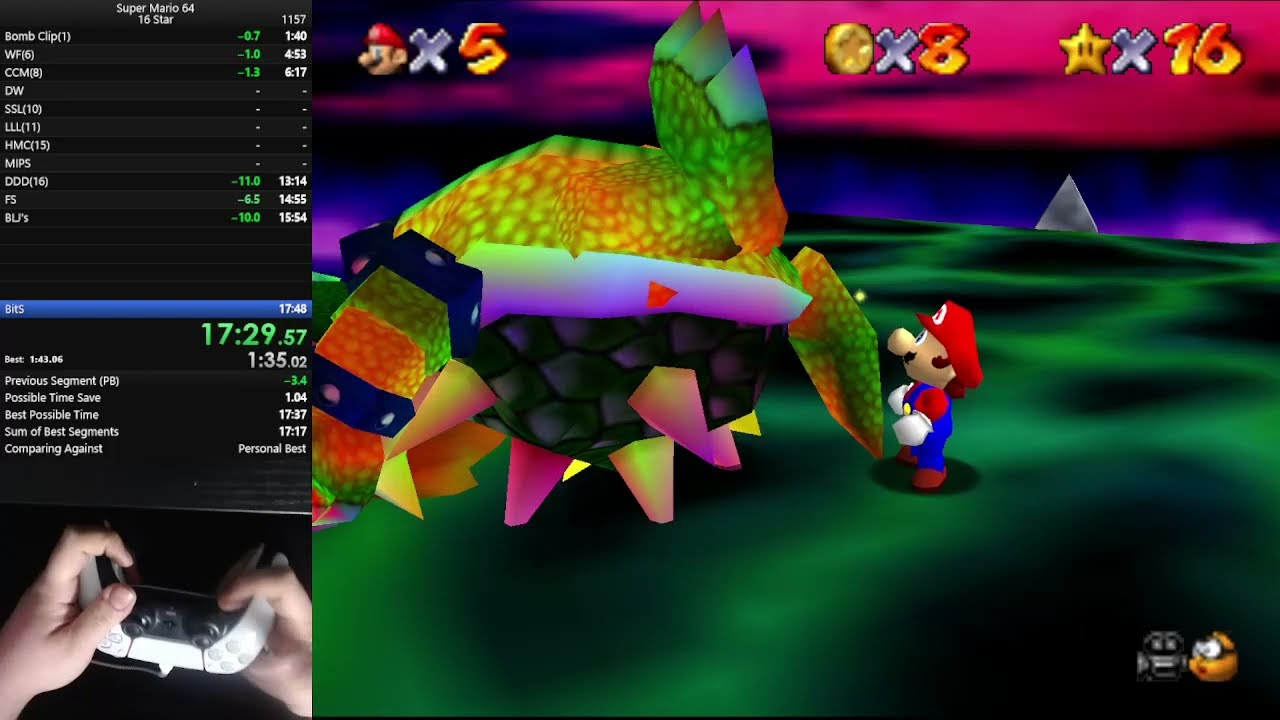 Super Mario 64 - 16 Star Speedrun in 17:37 (Upside Down Controller)