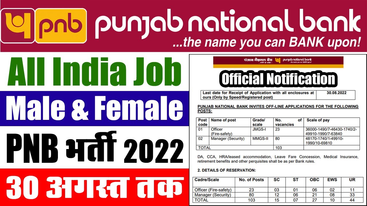 PNB Recruitment 2022 || pnbindia.in Officer Fire Safety/Manager Security