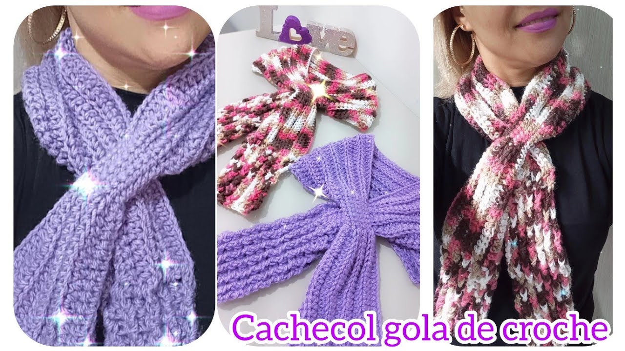 Gola gravatinha  | mini cachecol de croche regulável no pescoço,( Passo a passo) #lã #modainverno