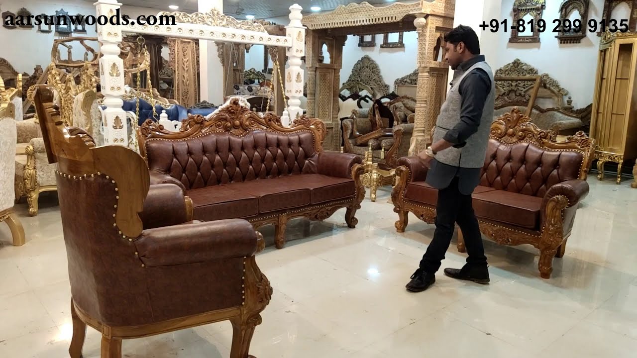 #217 Chester Wooden Sofa Set, Wingback Royal Chairs | Aarsun | #wooden #wood #livingroomdecor