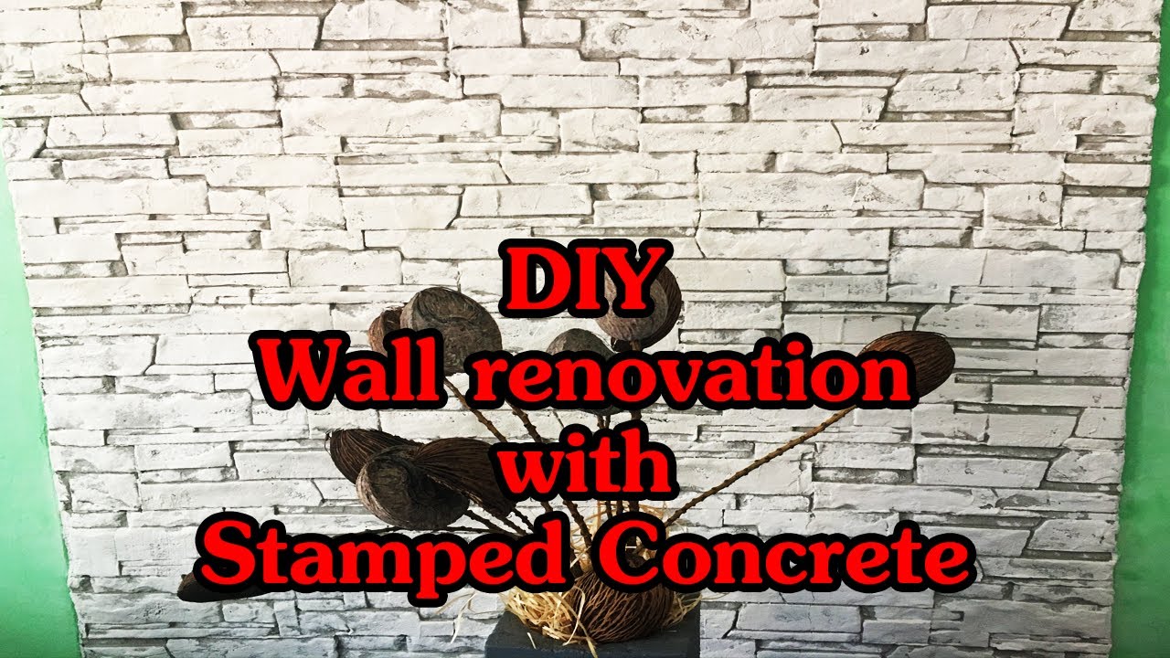 How to DIY stamped concrete wall renovation stone design made with silicone stamps