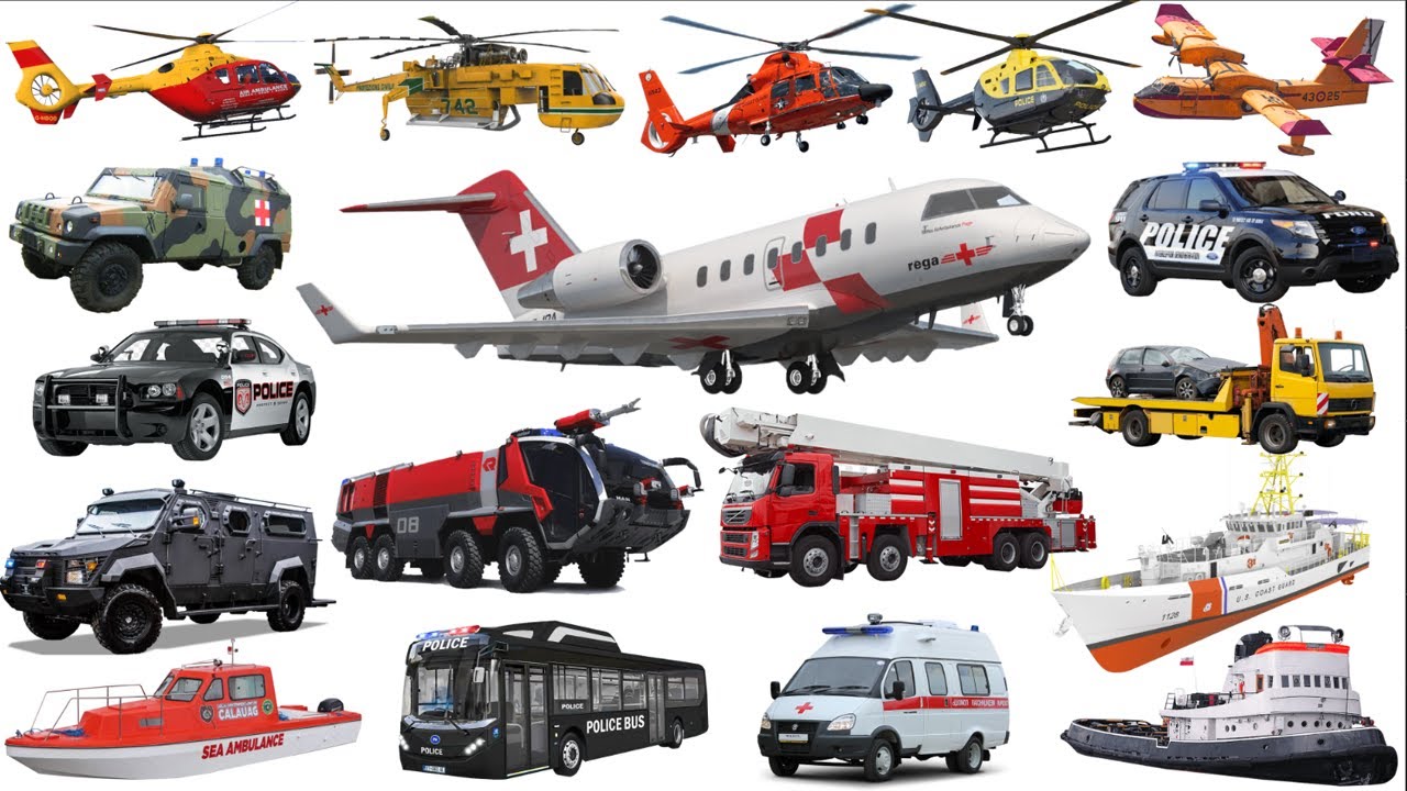 Emergency Vehicles - Rescue Trucks Name and Sound | Police Car, Fire Truck, Ambulance