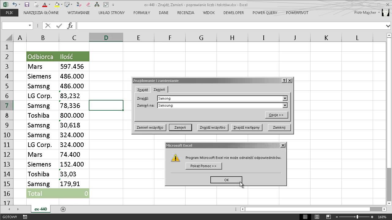 excel-440 - Znajdź, Zamień - poprawianie liczb i tekstów