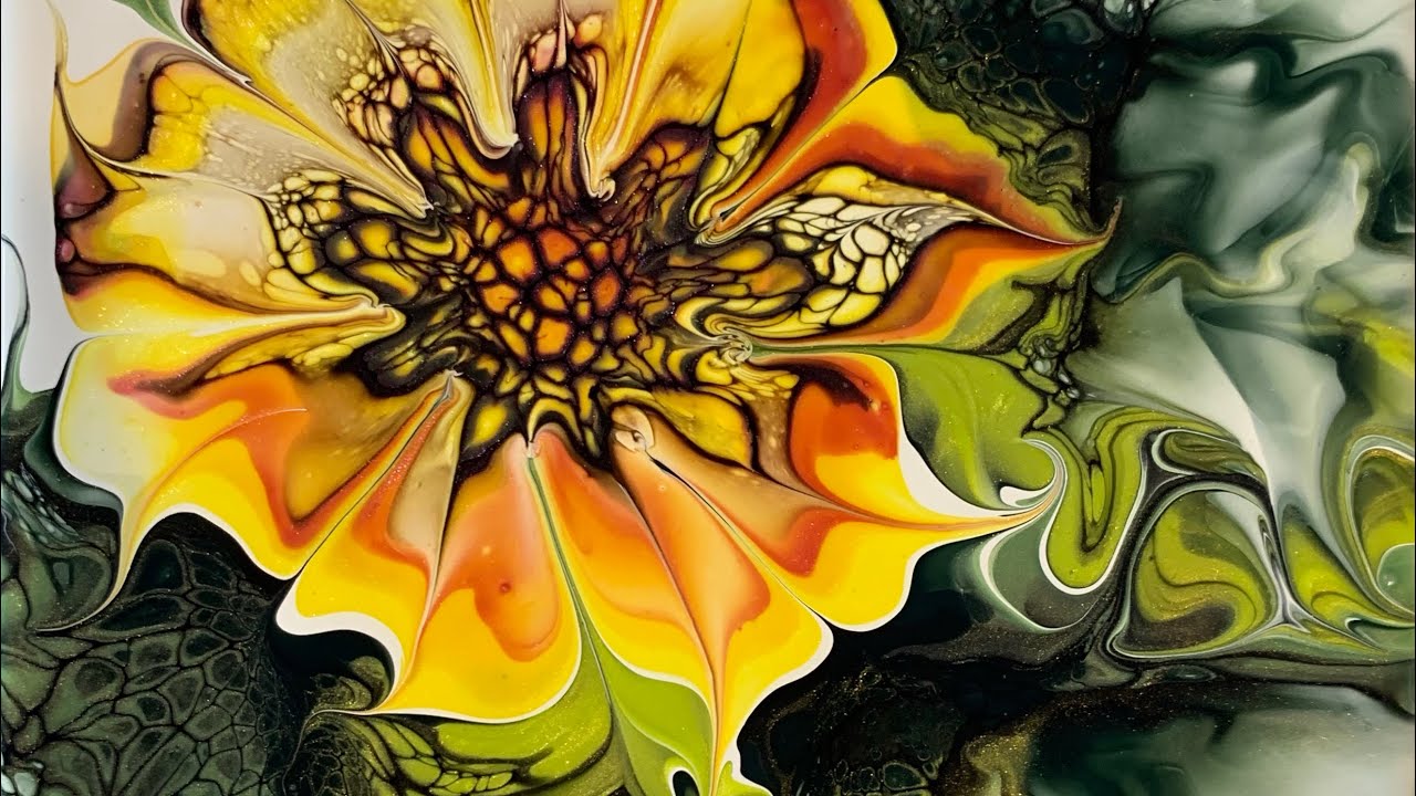 Acrylic Bloom￼ Flowers Explosion Series #11￼ Big Yellow Daisy￼, #acrylicpouring