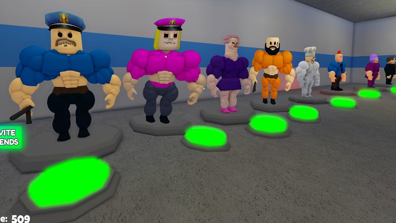All Morphs Unlocked in MUSCLE BARRY PRISON RUN - Papa Pizza Grumpy Gran Siren Cop Ani-Tron Mr Funny