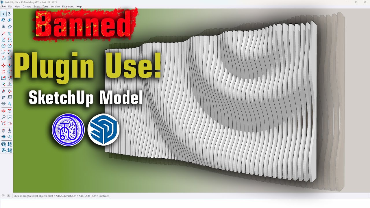 No Plugin Use ! | A Wave Wall Wood Parametric Model in SketchUp