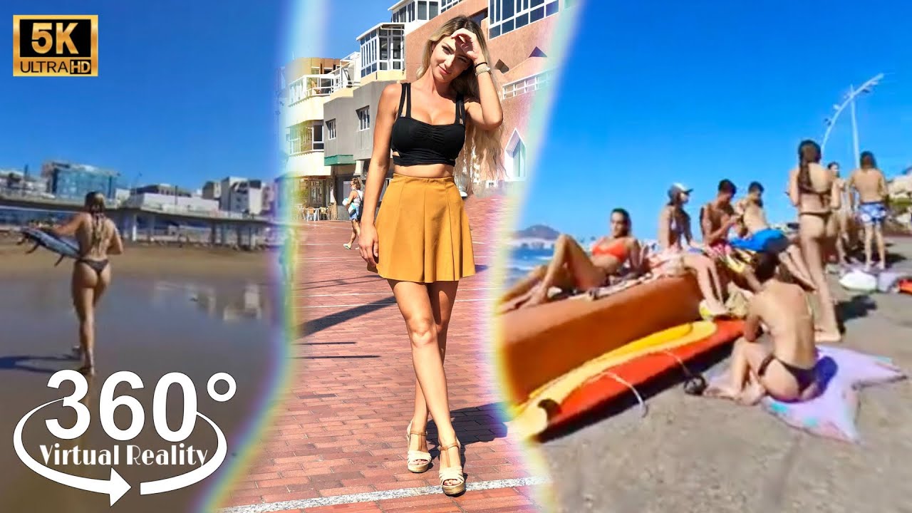 VR360 Video 5.7K. Beach Walk, Canary Isalnds. Oculus Quest 2. #vrgirl #360