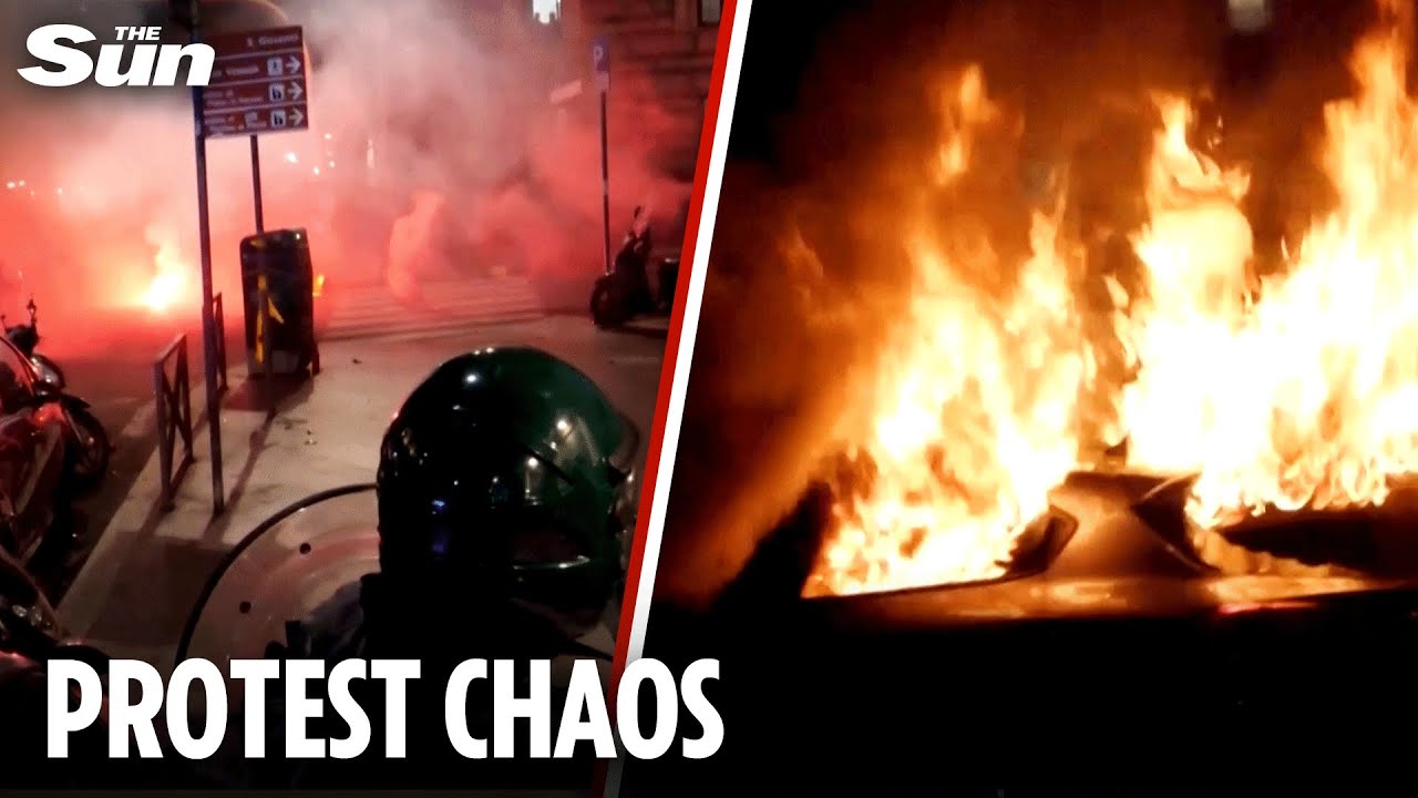 Riot cops BLAST protesters with water cannons & tear gas at pro-Palestine demo in Rome