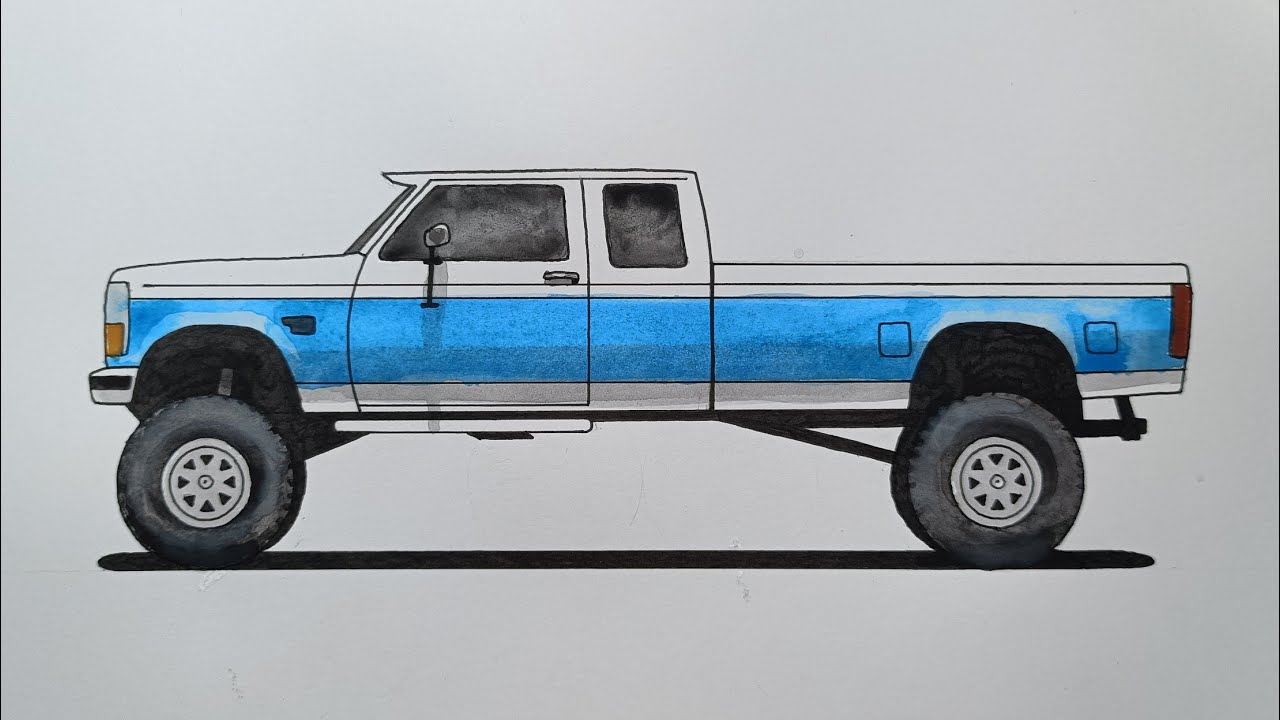How to draw a 1995 Ford F-250 with watercolor