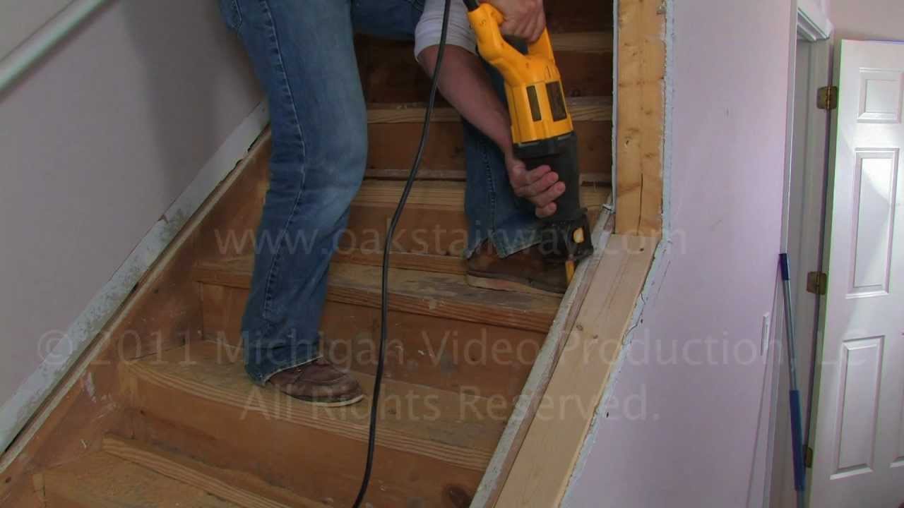 How to remove nosing from stairs to install oak wood stair treads.