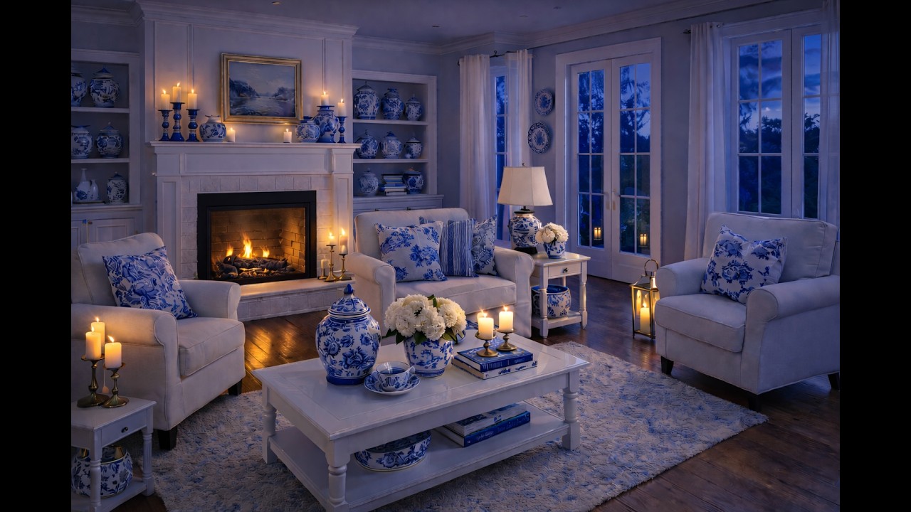 Cosy Ambient Blue & White Living Room with Jazz