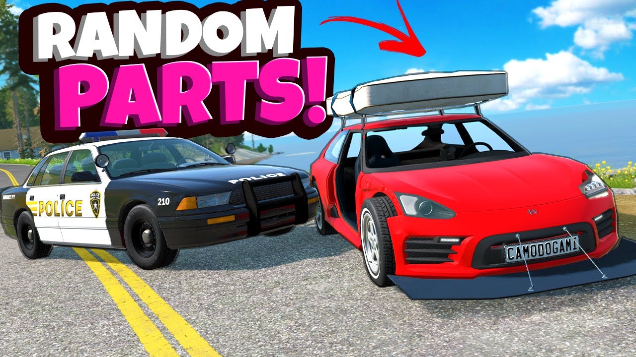 CARS with RANDOM TERRIBLE PARTS vs POLICE CHASES in BeamNG Drive Mods!