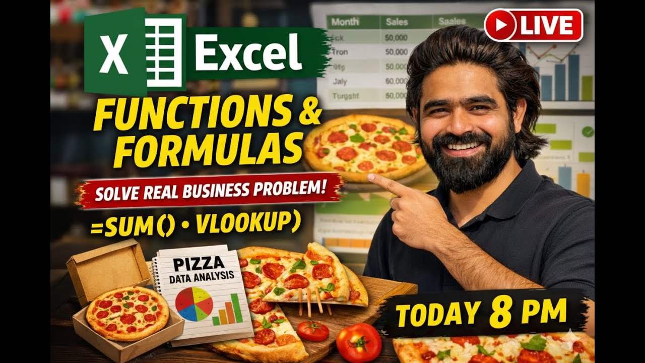 Excel Live Class | Functions & Formulas with Real Business Problem (Pizza Sales Data) | Data Analyst