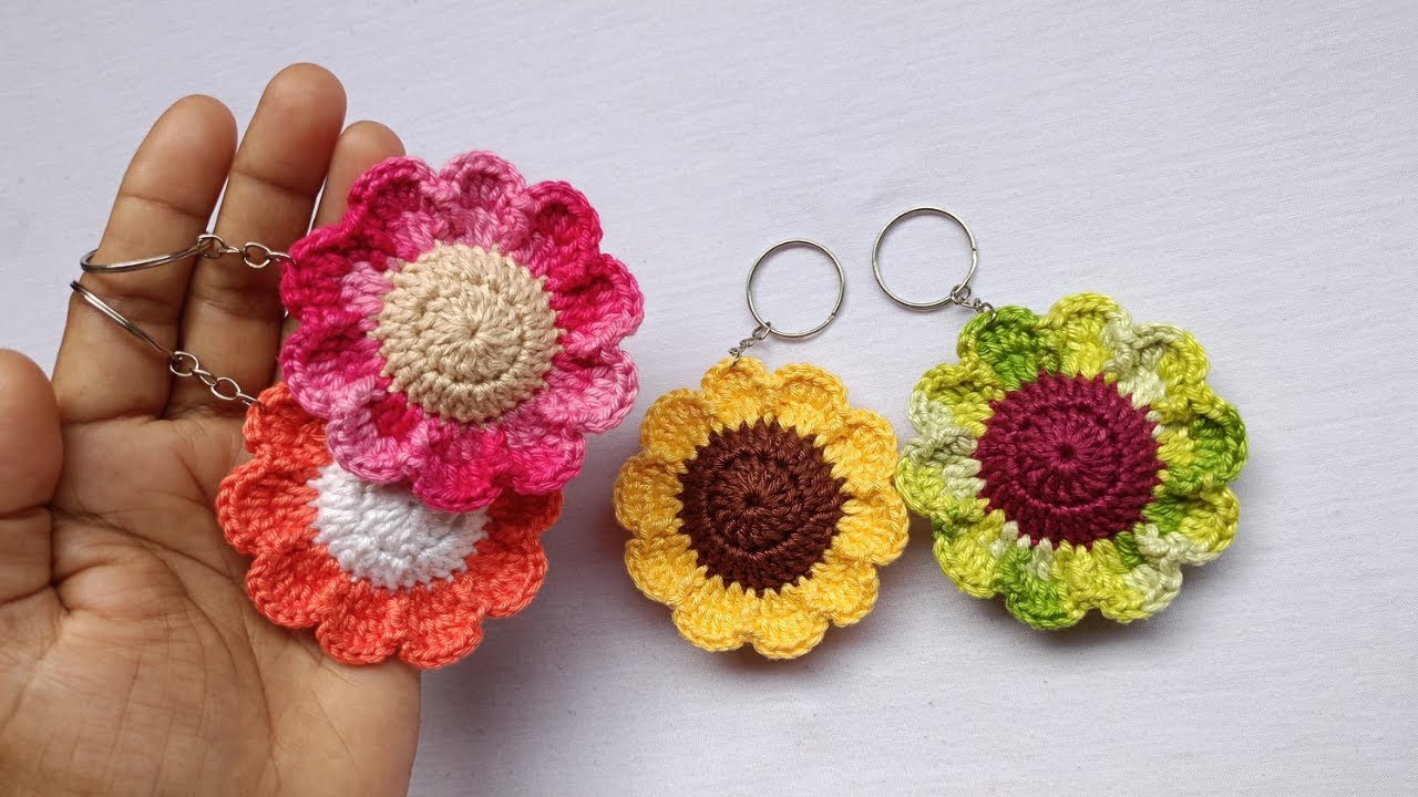 Chaveiro Flor  de crochê fácil e rápido