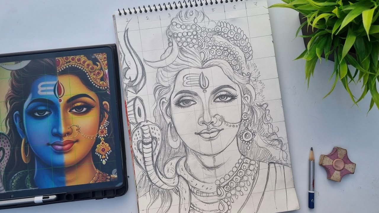 Ardhanarishvara drawing with easy steps | Shiv Durga drawing in single body | CTW