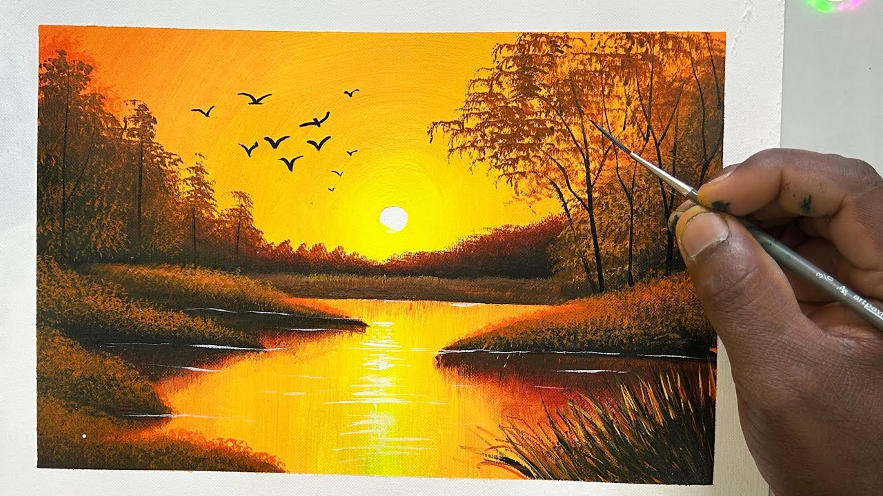 Evening Nature Painting ￼/ landscape painting / Acrylic painting 
