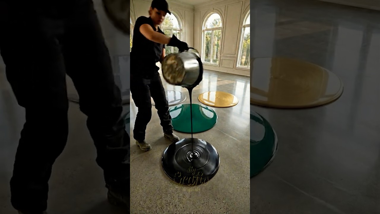 Luxury Floor with a Gold & Green Swirl Epoxy