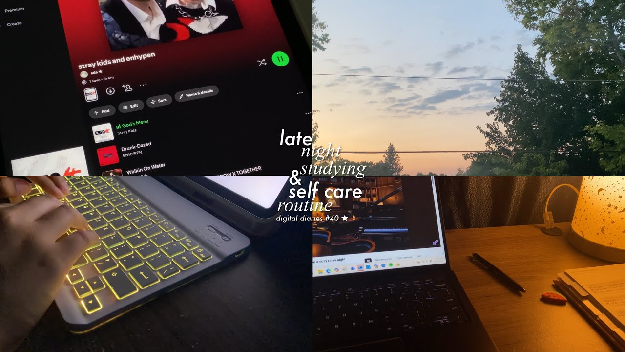 late night studying and self care with me 🌙 ; homework, crashing out, healthy habits, self care