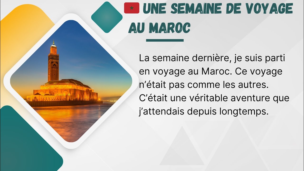 🇲🇦 Une semaine de voyage au Maroc /Compr&eacute;hension orale FLE d&eacute;butant A1/Parler le fran&ccedil;ais facilement