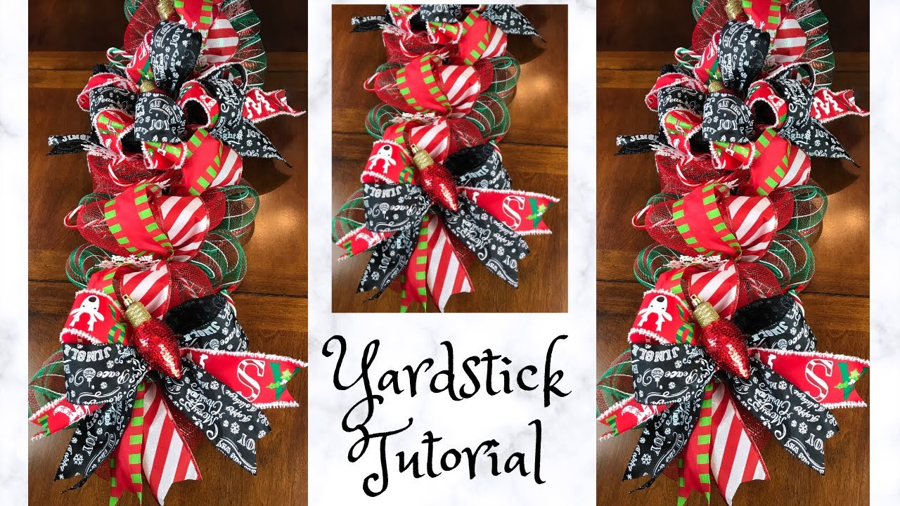 Simple Christmas Centerpiece Garland Door Swag DIY using a Yardstick