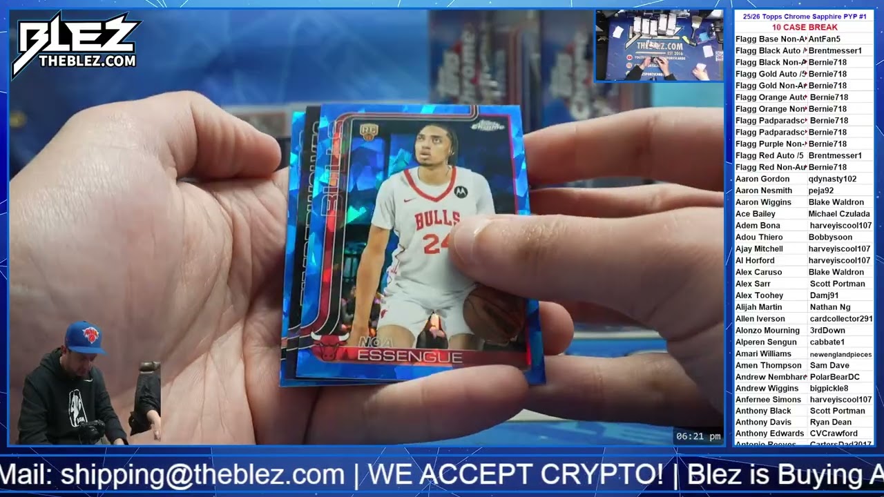 2025-26 Topps Chrome Sapphire NBA 10 Case Break #1 Pick Your Player