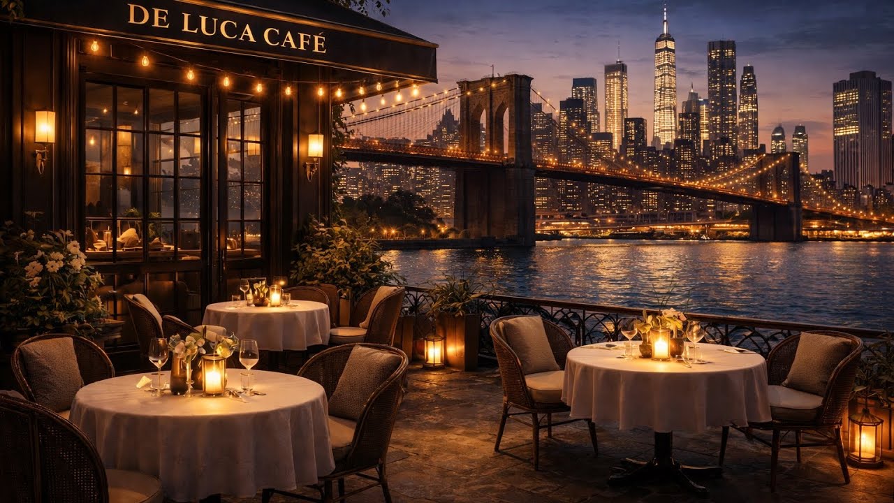 Luxury NYC Café Jazz | Brooklyn Bridge Evening Lounge Ambience | De Luca Jazz Lounge