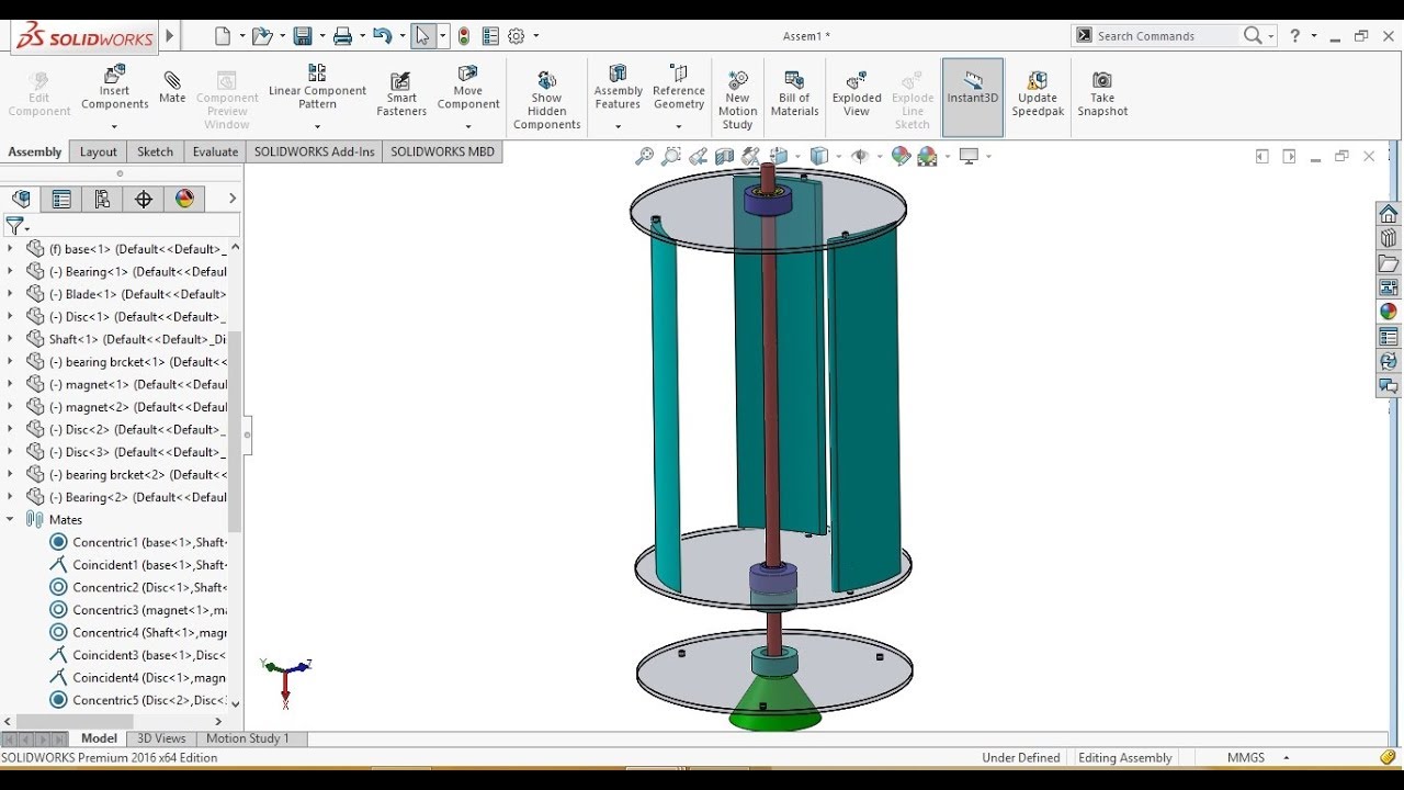 SolidWorks Tutorial: Magnetic Levitation Vertical Axis Wind Turbine Design and Assembly 1/2
